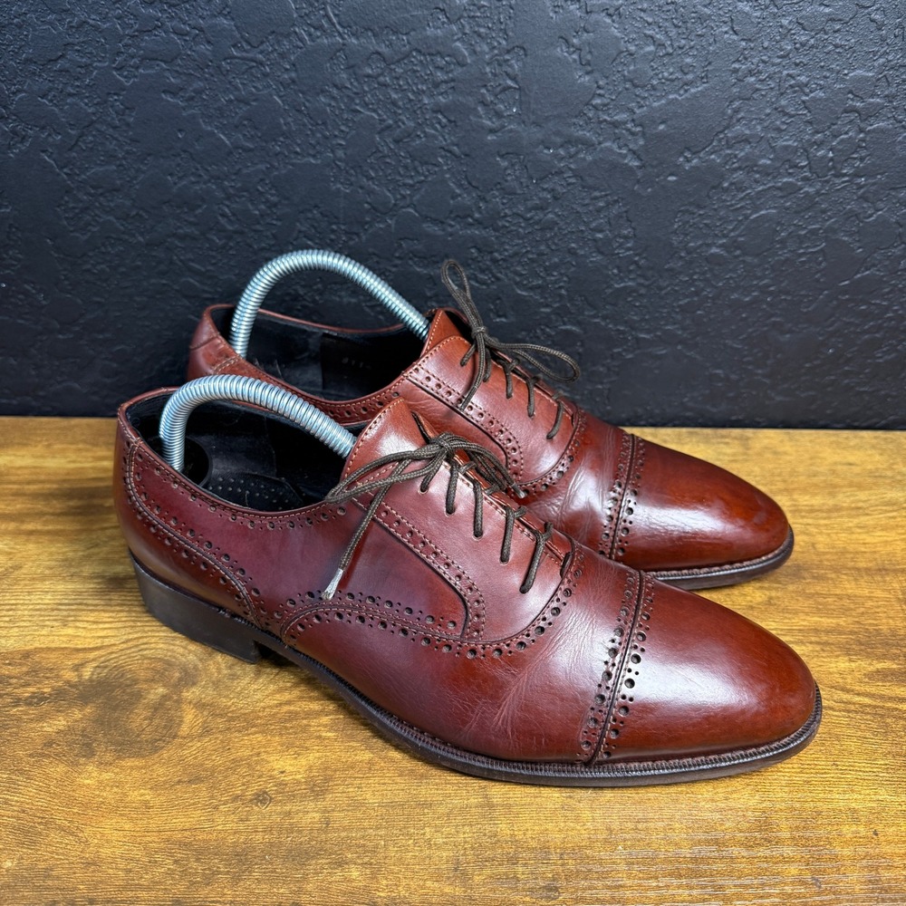 Lorenzo Banfi Cap Toe Brogue Brown Leather Oxford Dress Shoes‎ Mens 7.5 M